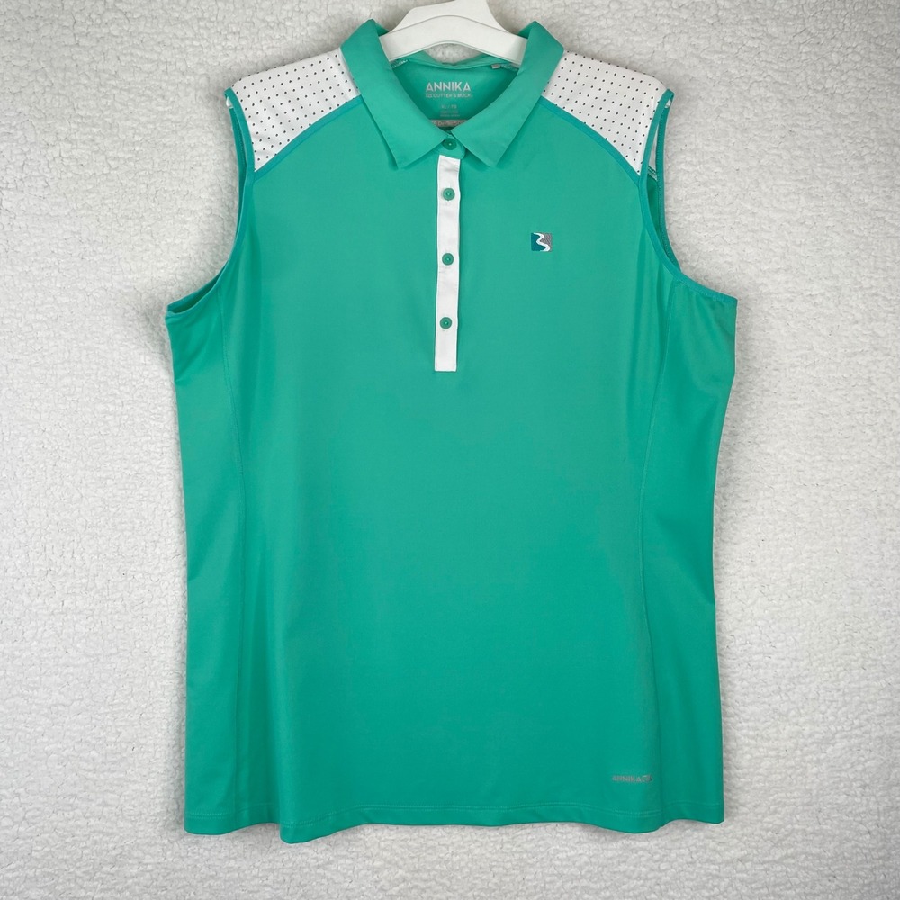 Annika Cutter & Buck Womens XL Teal Green Sleeveless Golf Polo CB DryTec UPF 50+